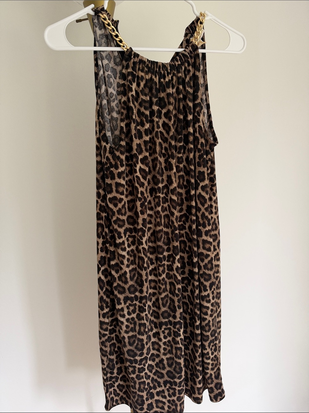 Michael Kors Leopard Print Mini Dress with Gold Chain Straps